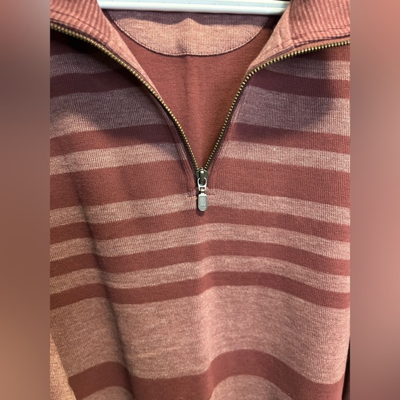 Denver Hayes Men's Quarter Zip-Up Sweater - Burgundy Stripes - Picture 3 of 6